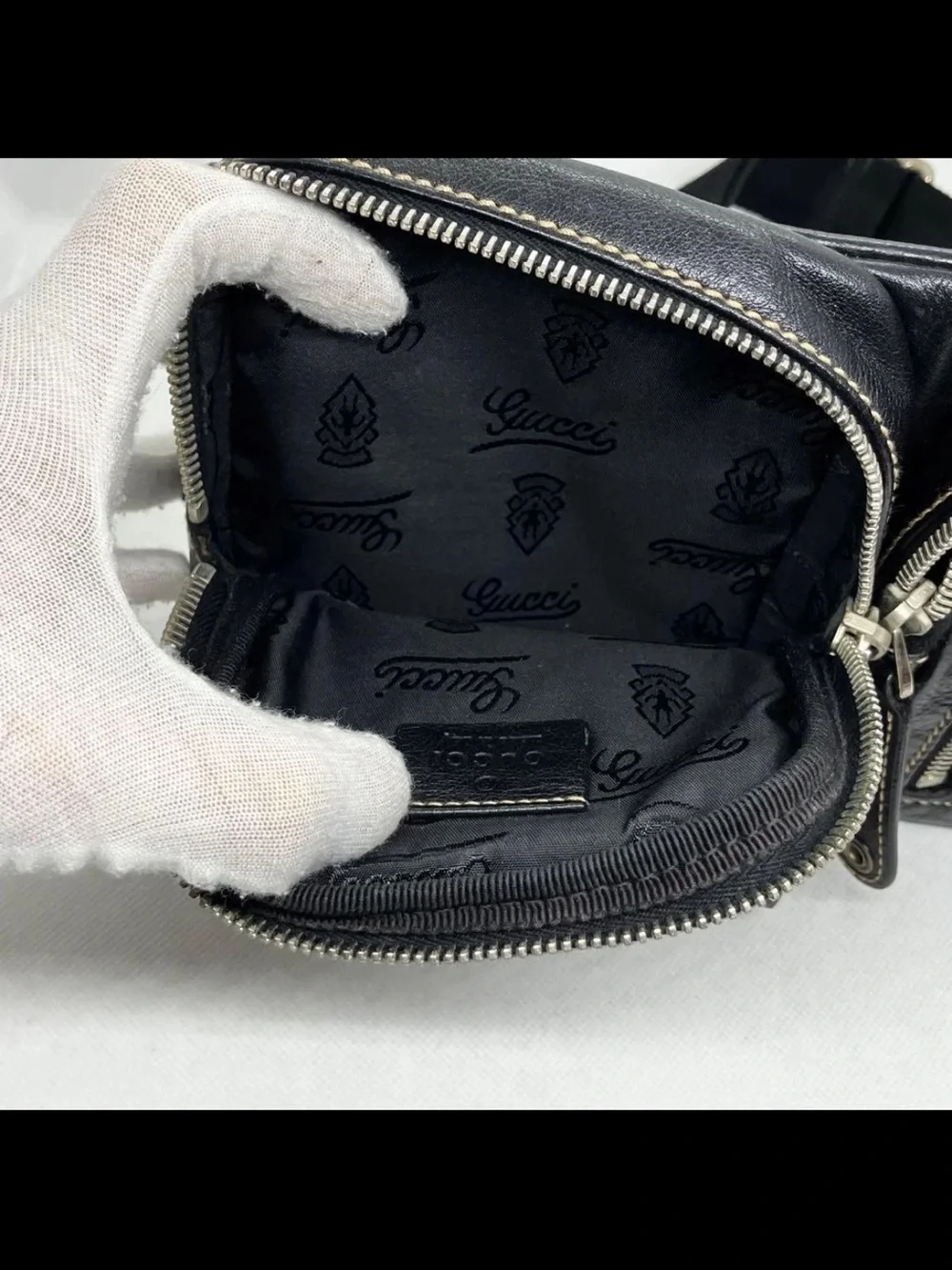 Gucci Black Leather Dual Pouch Belt Bag
